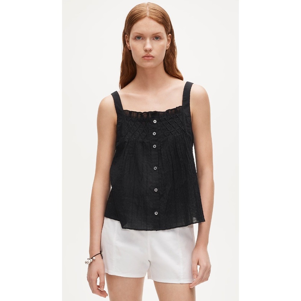 J.Crew | NWT Smocked Crinkle Button-Front Tank Top Black | Sz S